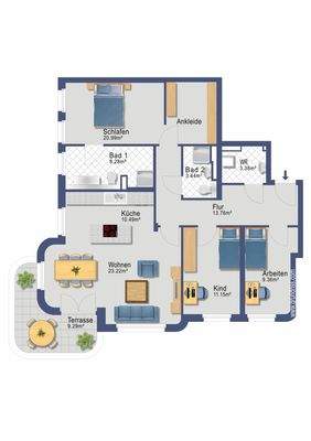 Grundriss mit Möblierung