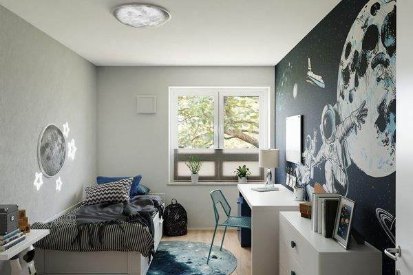 Visualisierung mit beispielhafter Möbilierung: Kinderzimmer