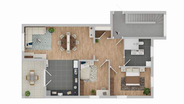 Grundriss mit T-Lösung