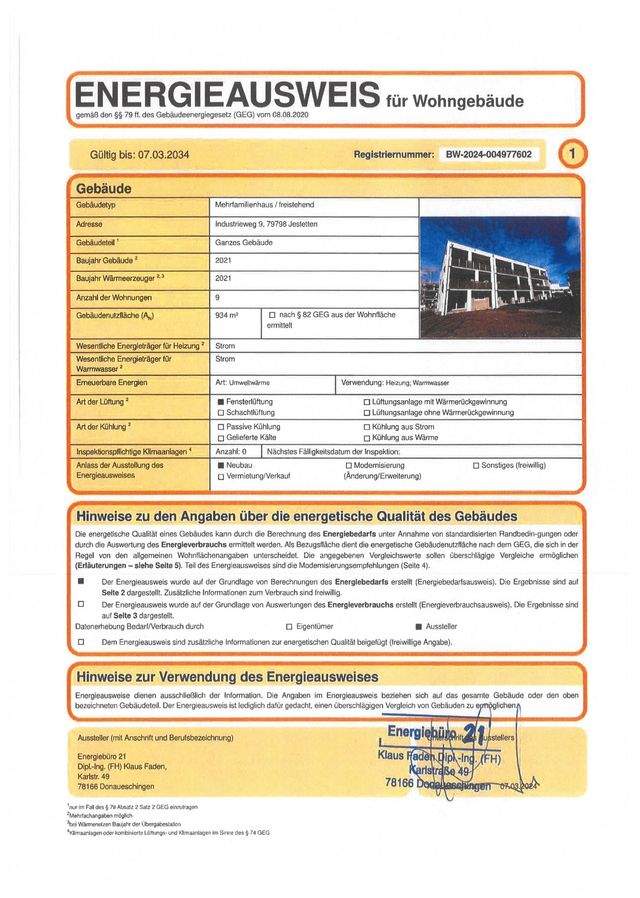 Energieausweis gültig bis 07.03.2034