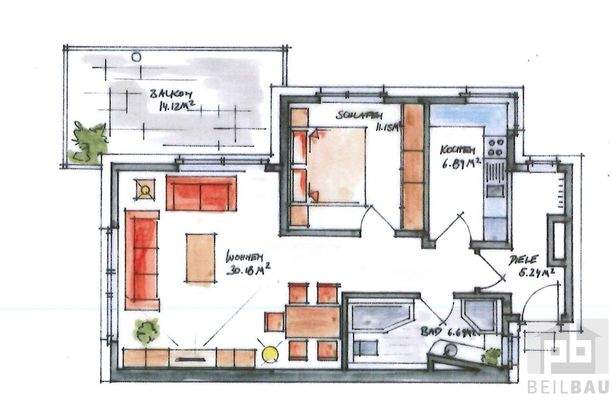 Grundrissplan W14 (nicht maßstäblich)