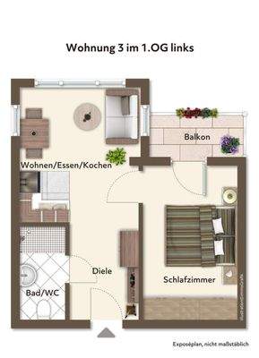 Grundriss mit beispielhafter Möblierung