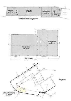Grundriss Skizze Stallgebäude, Schuppen und Einliegerwohnung