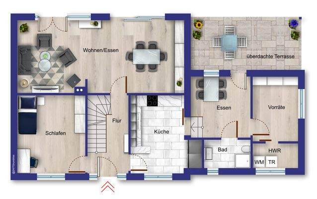 Grundriss Erdgeschoss (Möblierung beispielhaft)