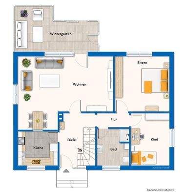 Erdgeschoss mit Mustermöblierung