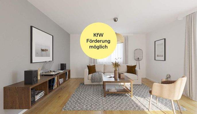 Im geräumigen Wohnzimmer kommt Ihre Familie zusammen_KfW