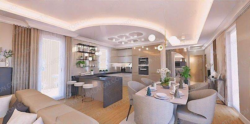 Wohn-/Esszimmer mit offener Küche