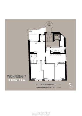 Grundriss WE7 4-Zimmer im 3. OG