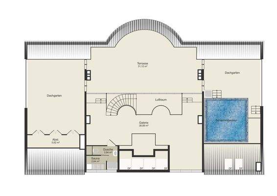 Plan Dachgeschoß (Galerie und Dachterrasse)