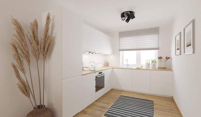 Die offene Wohnküche lädt zum gemeinsamen Kochen e