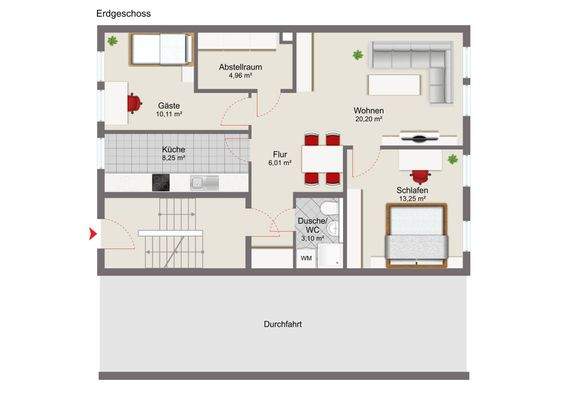 schematische Grundrissdarstellung EG mit Einrichtungsbeispiel