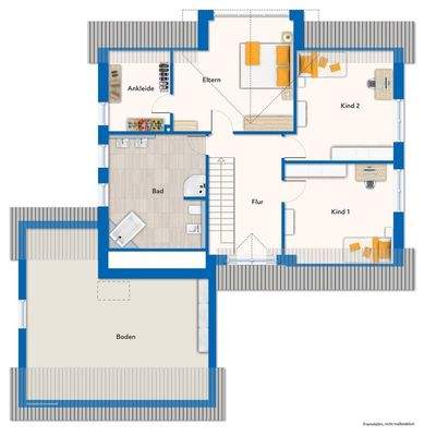 Dachgeschoss mit Mustermöblierung
