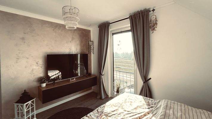 ein Schlafzimmer mit Ausblick