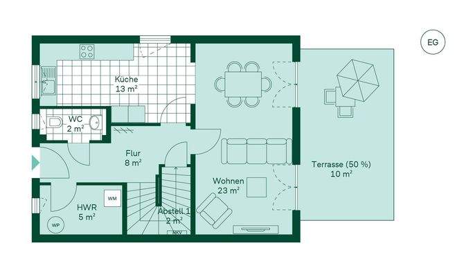 Grundriss des Erdgeschosses im Doppelhaus