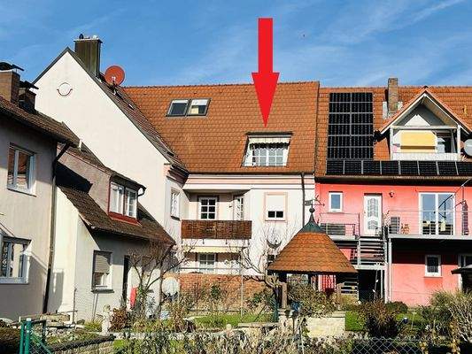 Südansicht der Anlage mit Dachterrasse der Wohnung