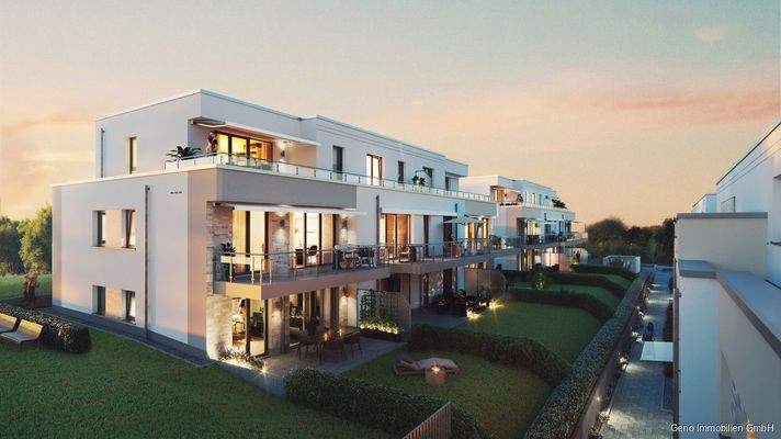 Haus 1&2 Gartenansicht Abend