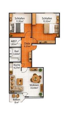 Grundriss Beispiel möbiliert