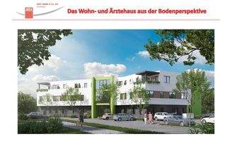 Das Wohn- und Ärztehaus aus der Bodenperspektive