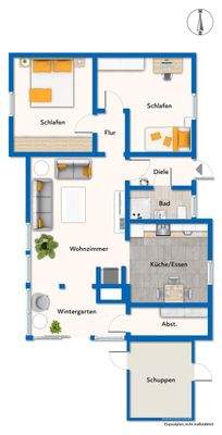 Grundriss mit Mustermöblierung