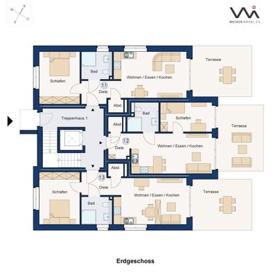 Geschossplan Wohnung 1.1 I 1.2 I 1.3