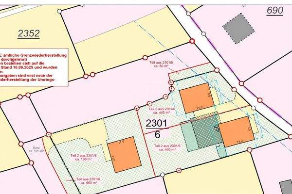 Plan mit Vorbescheid für 3 Efh