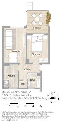 Grundriss farbig / möbliert