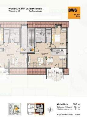 Grundriss 11 im DG, 2-Zi. 78,5m²