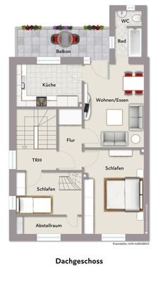 Grundriss DG mit Beispielmöblierung
