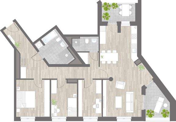 Grundriss 4-Zimmerwhg. mit beispielhafter Möblierung, Bonner Str. 168
