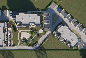 Luftbild Neubau mit Stellplätze