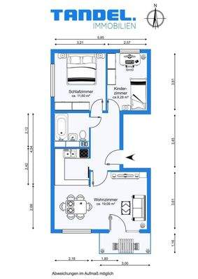 Grundriss beispielhaft möbliert
