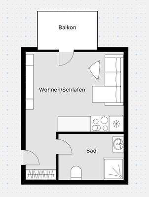 Grundriss 1-Raum mit Balkon