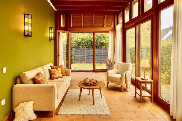 Visualisierung Erdgeschoss mit Gartenaustritt des Wintergartens