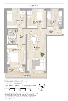 Grundriss farbig / möbliert