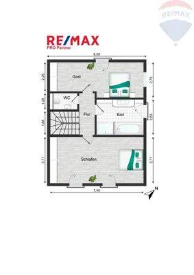 Wohnhaus 2 OG bemaßt