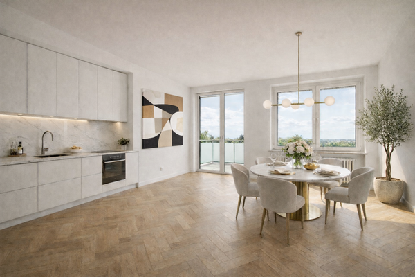 Visualisierung Essbereich und Zugang Westbalkon