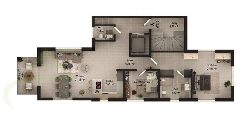 Grundrisse Dachgeschoss-Wohnung 