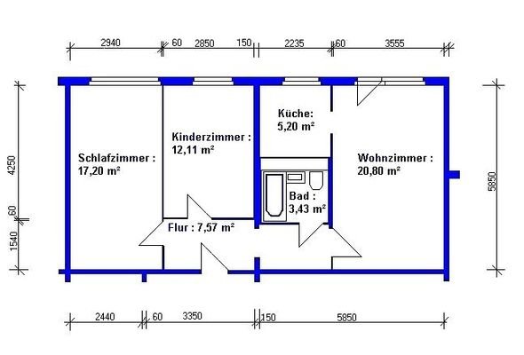 Die Aufteilung von ca. 66 m²