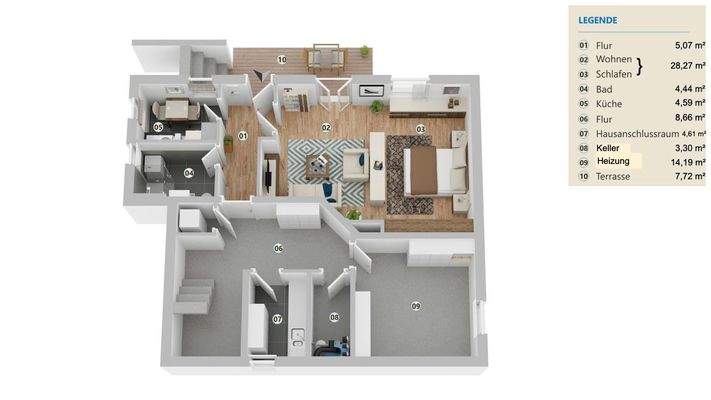 Kellergeschoss mit Einliegerwohnung