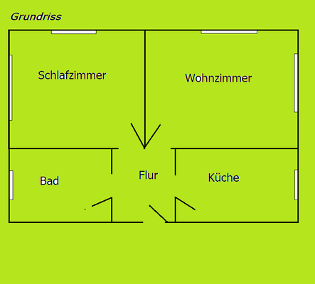 Grundriss 2-Raum-Whg. KH rechts