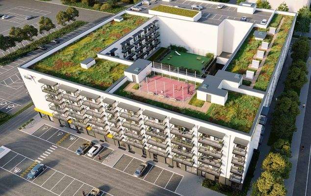 Dachterrasse mit Sportfeld (Visualisierung)