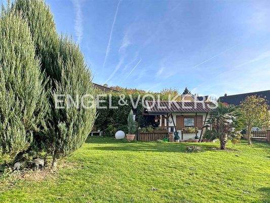 Grünfläche mit Gartenhaus