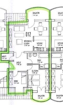 Wohnungsgrundriss mit Balkonen