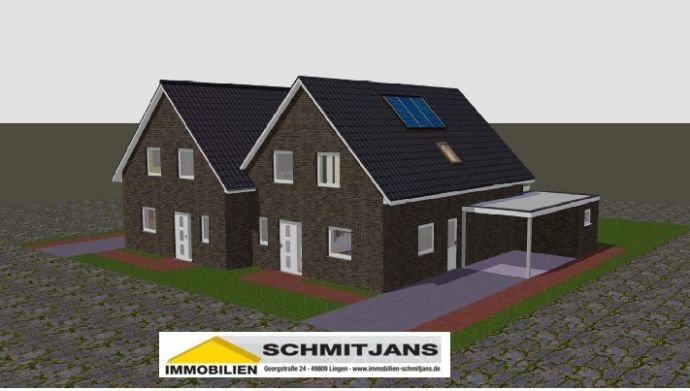 Neubau: Exklusive Doppelhaushälfte mit Carport und Geräteraum und eine überdachte Terrasse, KfW 40