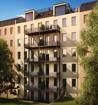 Hausansicht hofseitig (Rendering)