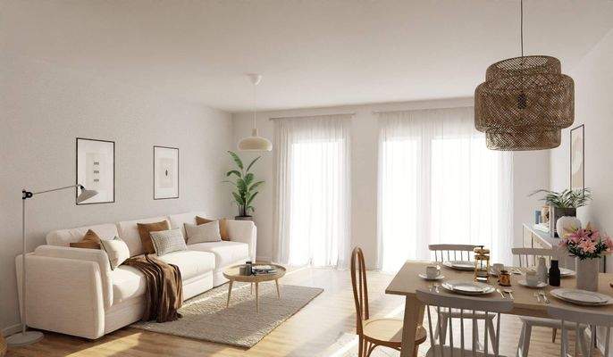 Lichtdurchfluteter Wohnbereich dank bodentiefer Fe