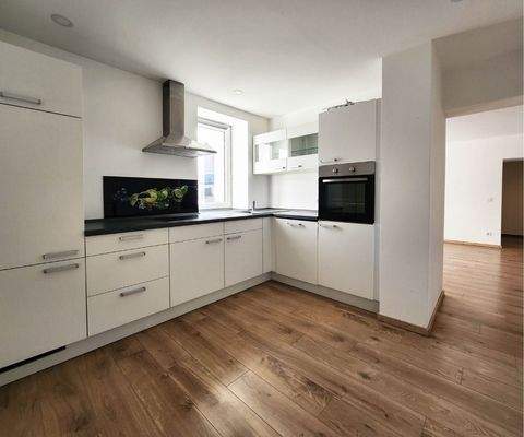 Moderne Einbauküche im Mietpreis inbegriffen - Blick ins Wohnzimmer