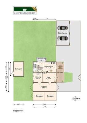EG-Grundriss bemaßt - Nebenhaus (ohne Dop.garage)