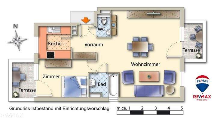1160 Grundriss 2Zi möb