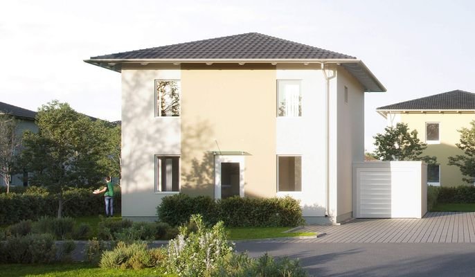 Ein modernes Haus mit eigener Garage